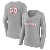 Detroit Red Wings Women's Personalized Name & Number Midfielder Long Sleeve V-Neck T-Shirt Gray