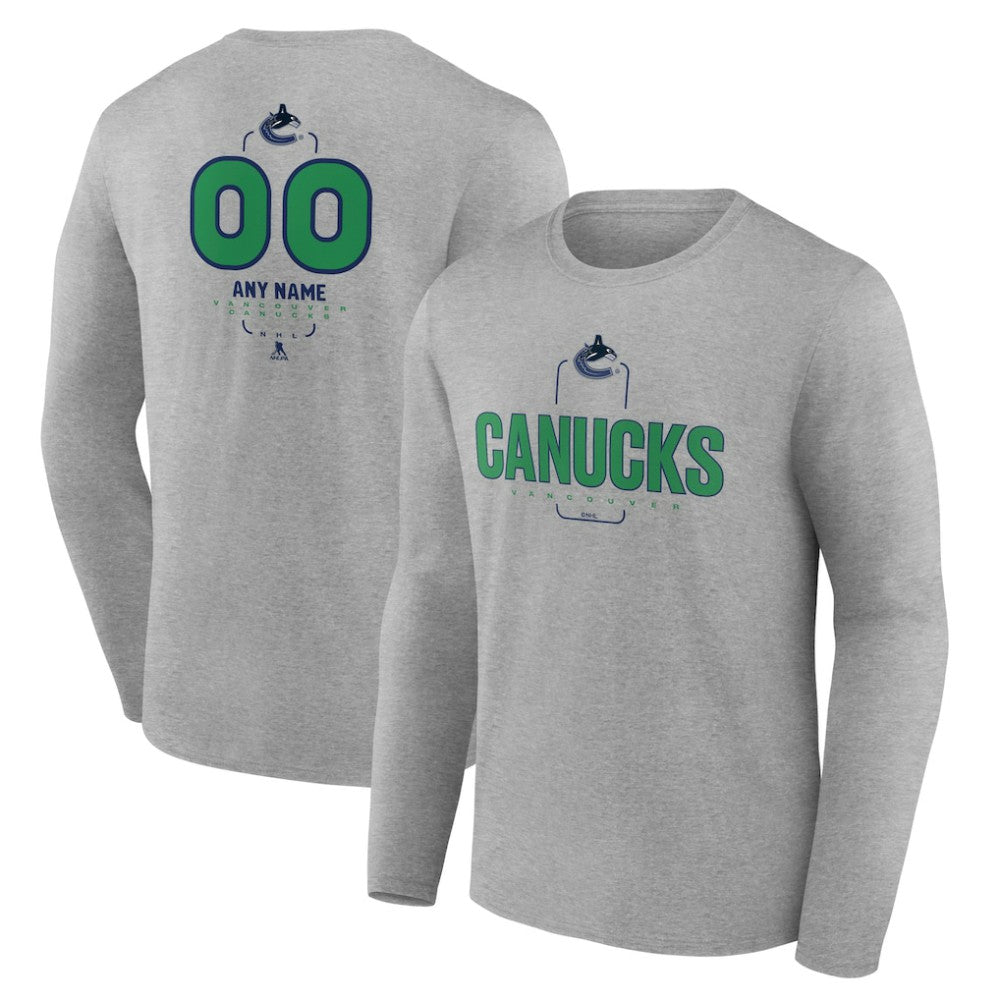 Vancouver Canucks Personalized Name & Number Midfielder Long Sleeve T-Shirt Gray