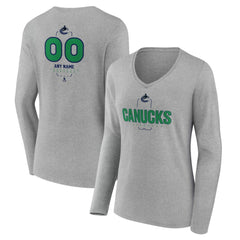 Vancouver Canucks Women's Personalized Name & Number Midfielder Long Sleeve V-Neck T-Shirt Gray