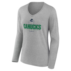 Vancouver Canucks Women's Personalized Name & Number Midfielder Long Sleeve V-Neck T-Shirt Gray