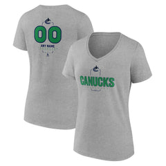 Vancouver Canucks Women's Personalized Name & Number Midfielder V-Neck T-Shirt Gray