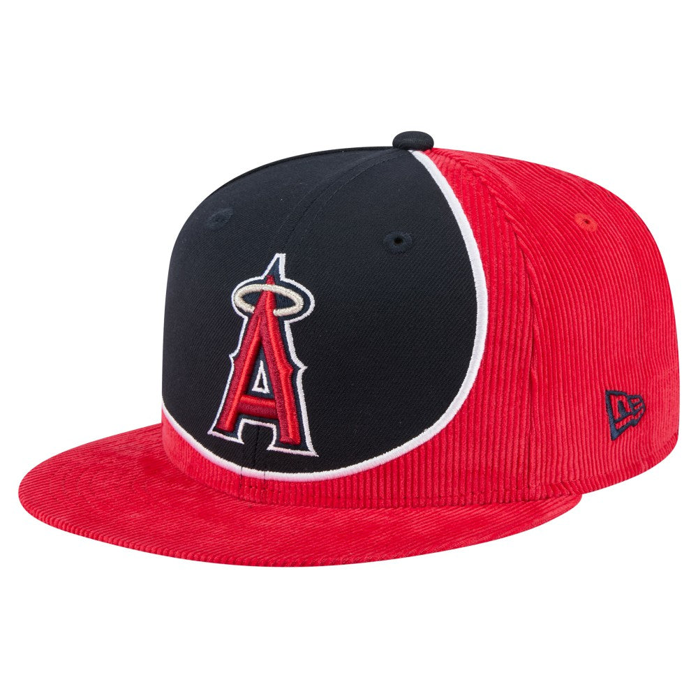 Los Angeles Angels Retro Split Corduroy Snapback Hat Red/Navy | New Era