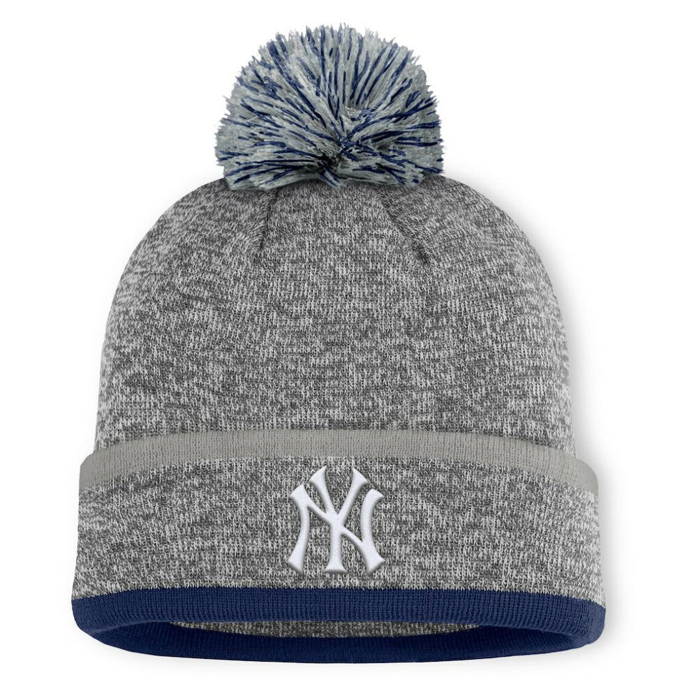 New York Yankees Backstop Cuffed Knit Hat with Pom Heather Gray