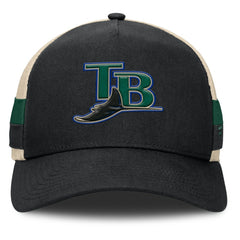 Tampa Bay Rays Inherited Side Stripe Trucker Adjustable Hat Black/Natural