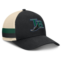 Tampa Bay Rays Inherited Side Stripe Trucker Adjustable Hat Black/Natural