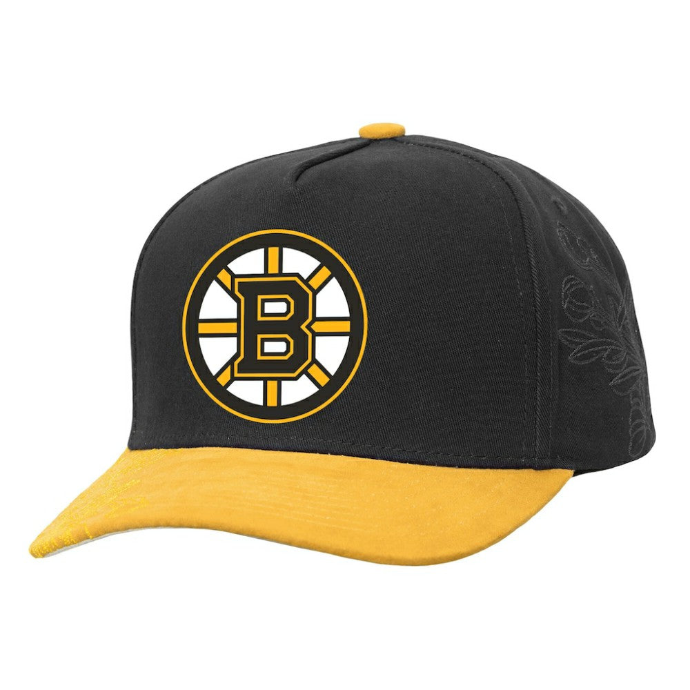 Boston Bruins Mitchell & Ness May Flowers Pro Crown Adjustable Hat Black/Gold