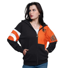 Baltimore Orioles Starter Women's Curve Ball Full Zip Hoodie Sweatshirt Black/Orange
