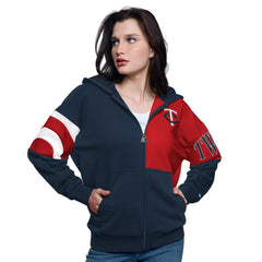 Minnesota Twins Starter Women's Curve Ball Full Zip Hoodie Sweatshirt Navy/Red