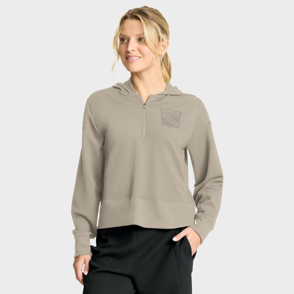 New York Rangers Fanatics Women's Authentic Pro Road Tri-Blend Quarter-Zip Hoodie Tan