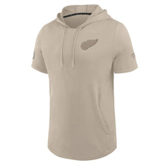 Detroit Red Wings Fanatics Authentic Pro Road Short Sleeve Hoodie Tan