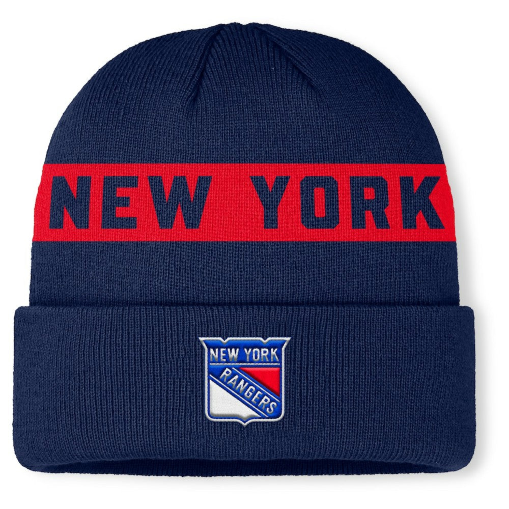 New York Rangers Fanatics Authentic Pro Rink Cuffed Knit Hat Navy