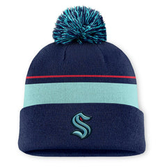 Seattle Kraken Fanatics Authentic Pro Rink Cuffed Knit Hat with Pom Deep Sea Blue