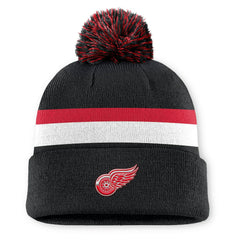 Detroit Red Wings Fanatics Authentic Pro Rink Cuffed Knit Hat with Pom Black