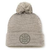 Boston Bruins Fanatics Authentic Pro Road Cuffed Knit Hat with Pom Tan