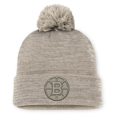 Boston Bruins Fanatics Authentic Pro Road Cuffed Knit Hat with Pom Tan