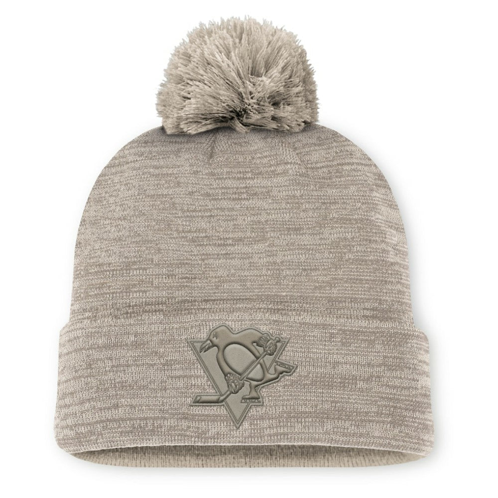 Pittsburgh Penguins Fanatics Authentic Pro Road Cuffed Knit Hat with Pom Tan