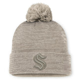 Seattle Kraken Fanatics Authentic Pro Road Cuffed Knit Hat with Pom Tan