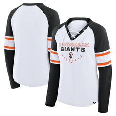 San Francisco Giants Women's Blitz Package Raglan Lace-Up V-Neck Long Sleeve T-Shirt White/Black