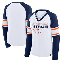 Houston Astros Women's Blitz Package Raglan Lace-Up V-Neck Long Sleeve T-Shirt White/Navy