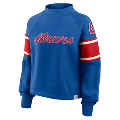 Atlanta Braves Women's Oversized Toss Sweep Raglan Pullover Sweatshirt Royal
