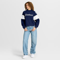 New York Yankees Women's Oversized Toss Sweep Raglan Pullover Sweatshirt Navy