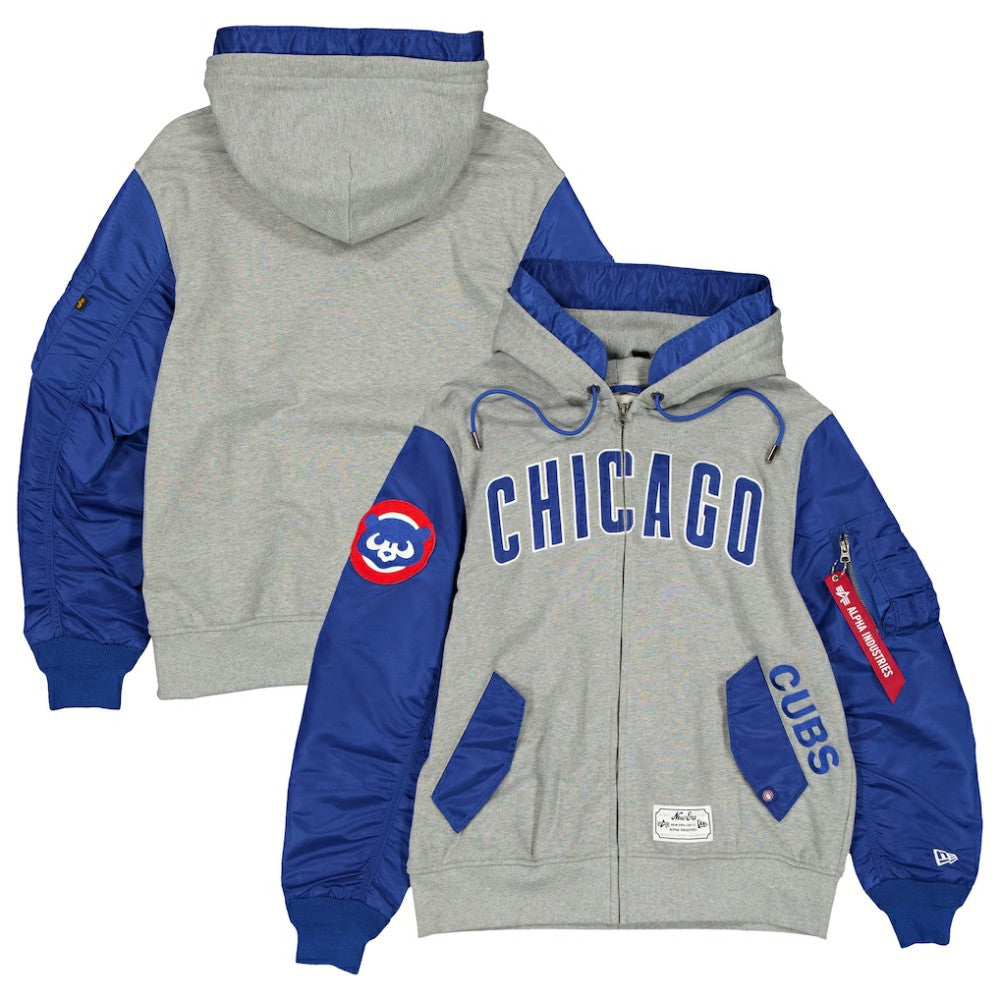 Chicago Cubs x Alpha Industries Full-Zip Hoodie Jacket Heather Gray/Royal | New Era