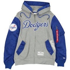 Los Angeles Dodgers x Alpha Industries Full-Zip Hoodie Jacket Heather Gray/Royal | New Era