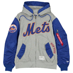 New York Mets x Alpha Industries Full-Zip Hoodie Jacket Heather Gray/Royal | New Era