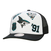 San Jose Sharks Mitchell & Ness Gridlock Trucker Adjustable Hat White/Black