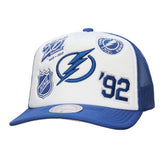 Tampa Bay Lightning Mitchell & Ness Gridlock Trucker Adjustable Hat White/Blue