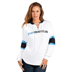 Utah Mammoth G-III 4Her by Carl Banks Women's Goal Zone Long Sleeve Lace-Up Hoodie T-Shirt White