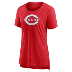 Cincinnati Reds Women's Weathered Official Logo Tri-Blend T-Shirt Red