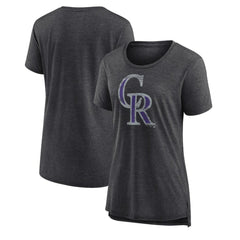 Colorado Rockies Women's Weathered Official Logo Tri-Blend T-Shirt Gray