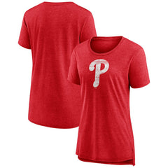Philadelphia Phillies Women's Weathered Official Logo Tri-Blend T-Shirt Red