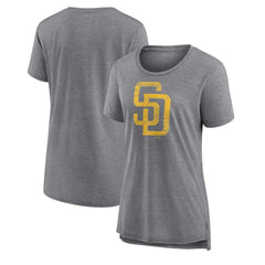 San Diego Padres Women's Weathered Official Logo Tri-Blend T-Shirt Gray