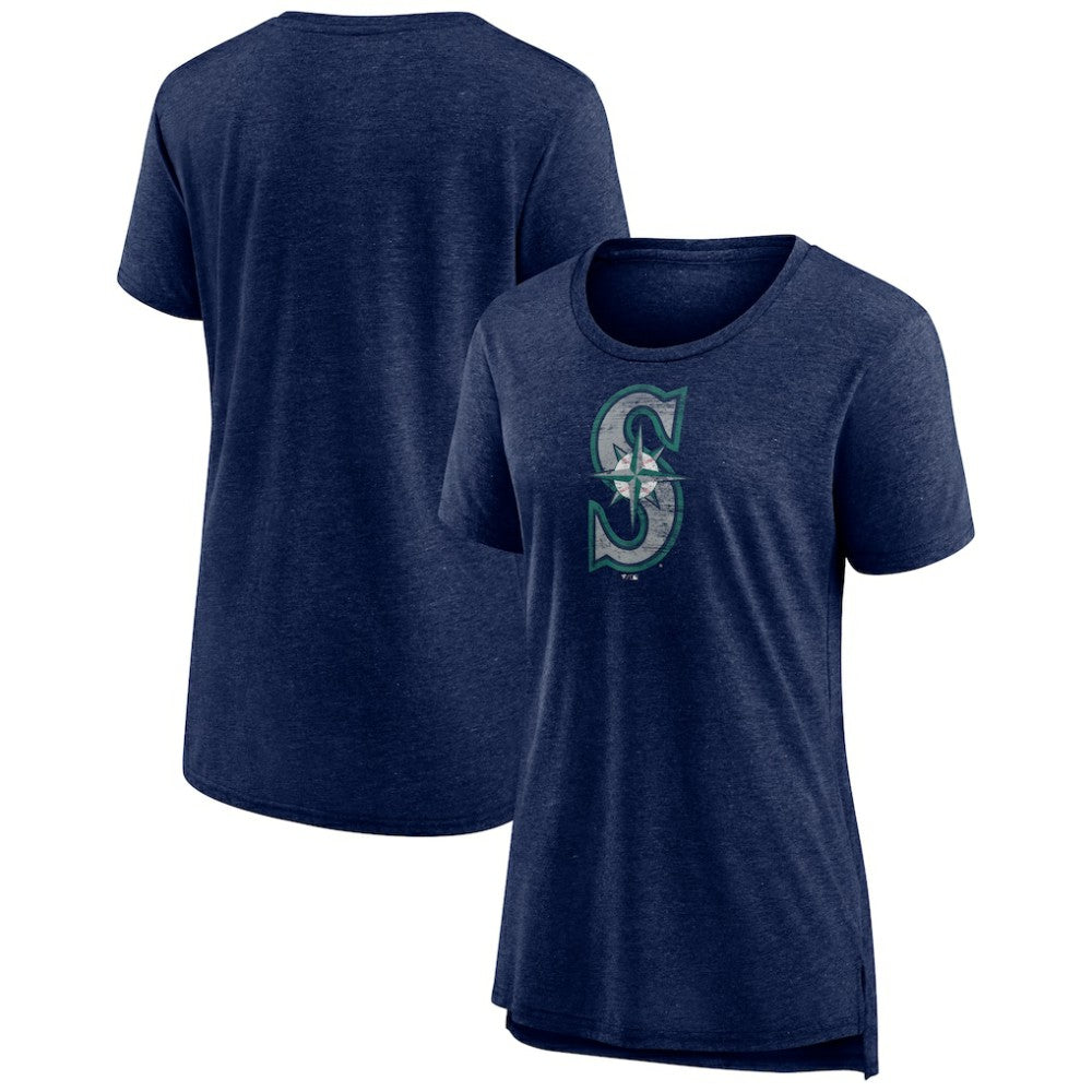 Seattle Mariners Women's Weathered Official Logo Tri-Blend T-Shirt Navy