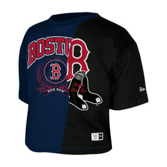 Boston Red Sox Women's Upcycled Colorblocked Boxy Cropped T-Shirt Navy | New Era