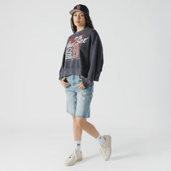 Boston Red Sox Women's Boxy Mineral Wash Dolmen Sleeve Cropped Sweatshirt Navy | New Era