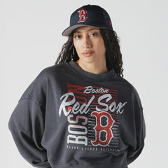 Boston Red Sox Women's Boxy Mineral Wash Dolmen Sleeve Cropped Sweatshirt Navy | New Era