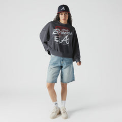 Atlanta Braves Women's Boxy Mineral Wash Dolmen Sleeve Cropped Sweatshirt Navy | New Era