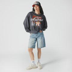 Houston Astros Women's Boxy Mineral Wash Dolmen Sleeve Cropped Sweatshirt Navy | New Era