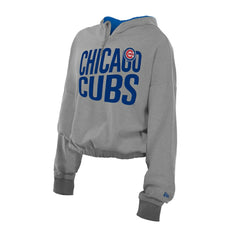 Chicago Cubs Women's Reversed Out French Terry Quarter-Zip Banded Crop Hoodie Heather Gray | New Era