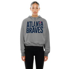 Atlanta Braves Women's Reversed Out French Terry Quarter-Zip Banded Crop Hoodie Heather Gray | New Era