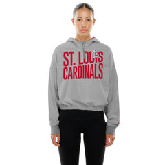 St. Louis Cardinals Women's Reversed Out French Terry Quarter-Zip Banded Crop Hoodie Heather Gray | New Era