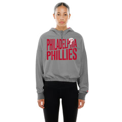 Philadelphia Phillies Women's Reversed Out French Terry Quarter-Zip Banded Crop Hoodie Heather Gray | New Era