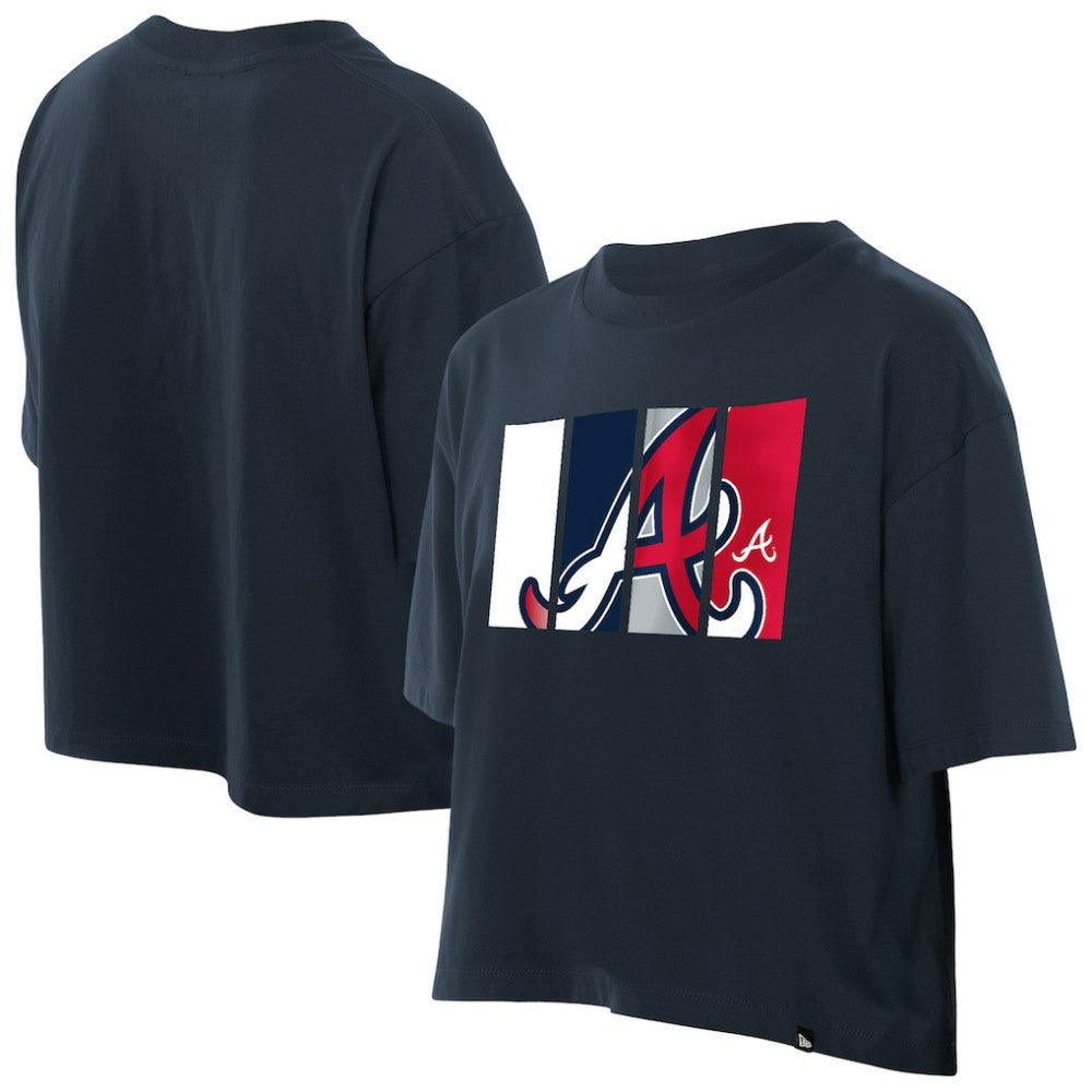 Atlanta Braves Women's Boxy Foil Logo T-Shirt Navy | New Era