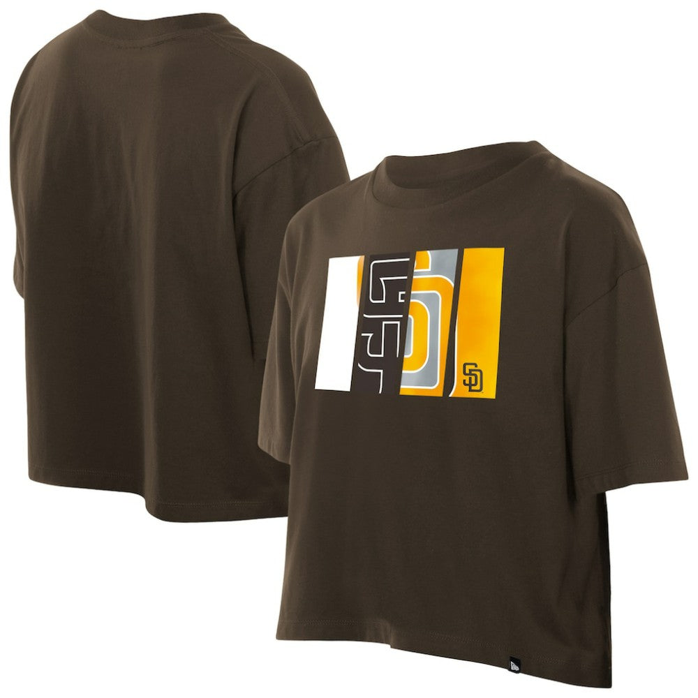 San Diego Padres Women's Boxy Foil Logo T-Shirt Brown | New Era