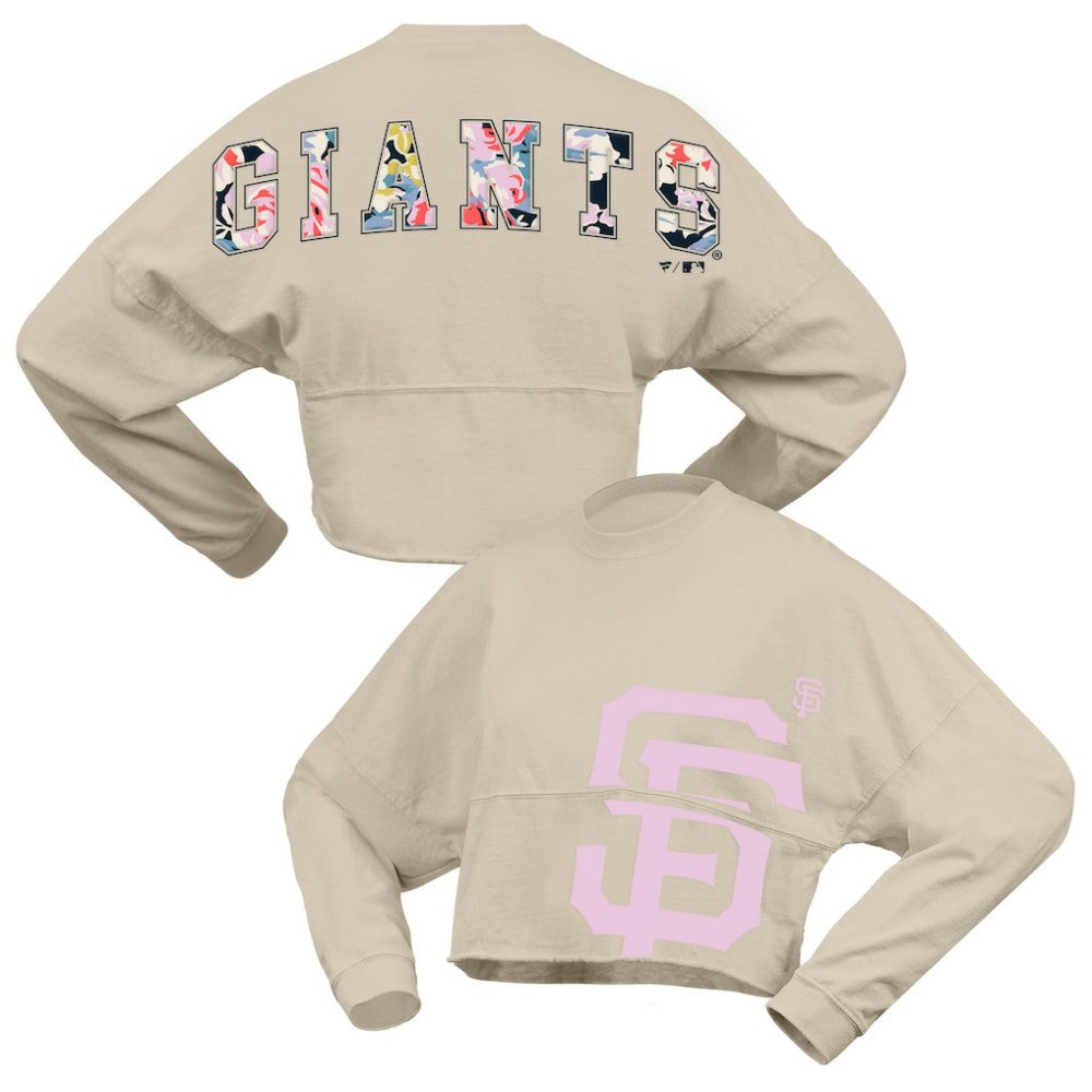 San Francisco Giants Women's Floral Preppy Cropped Long Sleeve T-Shirt Cream