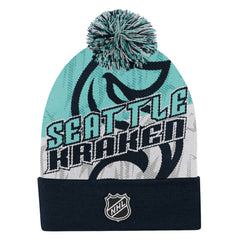 Seattle Kraken Outerstuff Youth New Edge Cuffed Knit Hat with Pom Navy