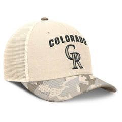 Colorado Rockies Camo Natural Pack Rise Adjustable Trucker Hat Natural | Nike